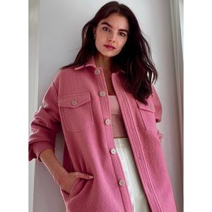 Aritzia Wilfred The Ganna Shirt Jacket 100% Merino Wool Shacket Size L Pink RARE